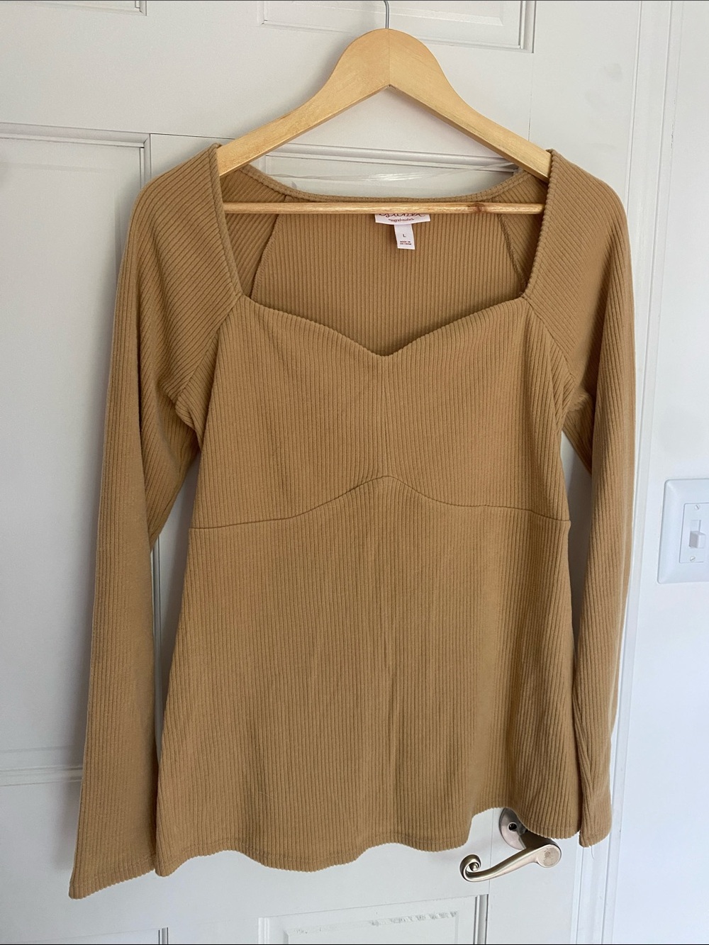 NEW Maternity Ribbed Sweetheart Long-Sleeve Top in Camel Neutral